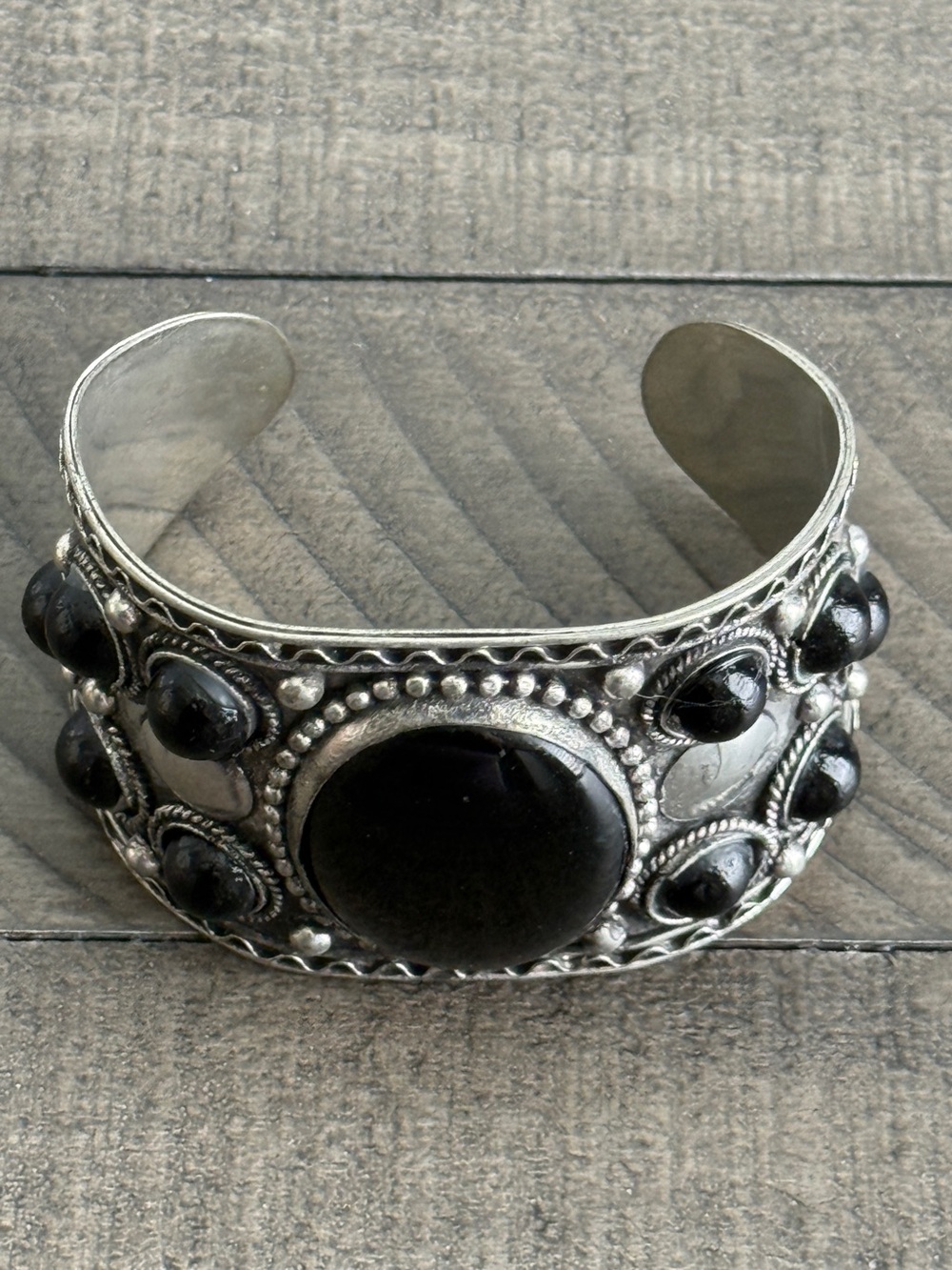 Silver-Tone Black Rhinestones Cuff Bracelet - Women’s Jewelry